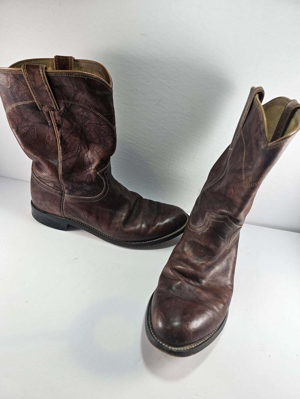 JUSTIN Jackson 3163 Chestnut Marbled Deerlite Leather Roper Cowboy Boots 9 EE